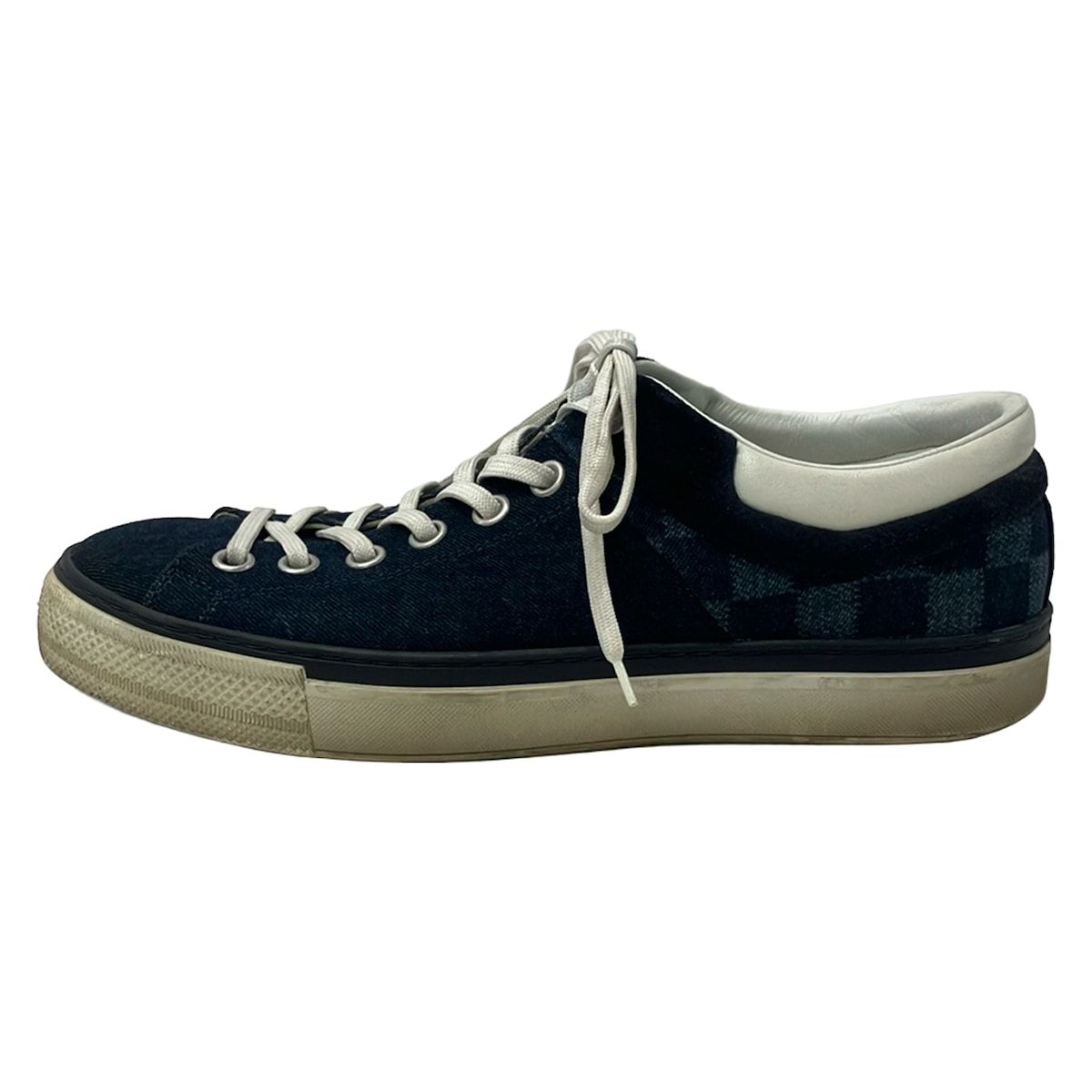 Louis Vuitton Sneakers 6.5 Dark Navy White Damier Pattern Leather