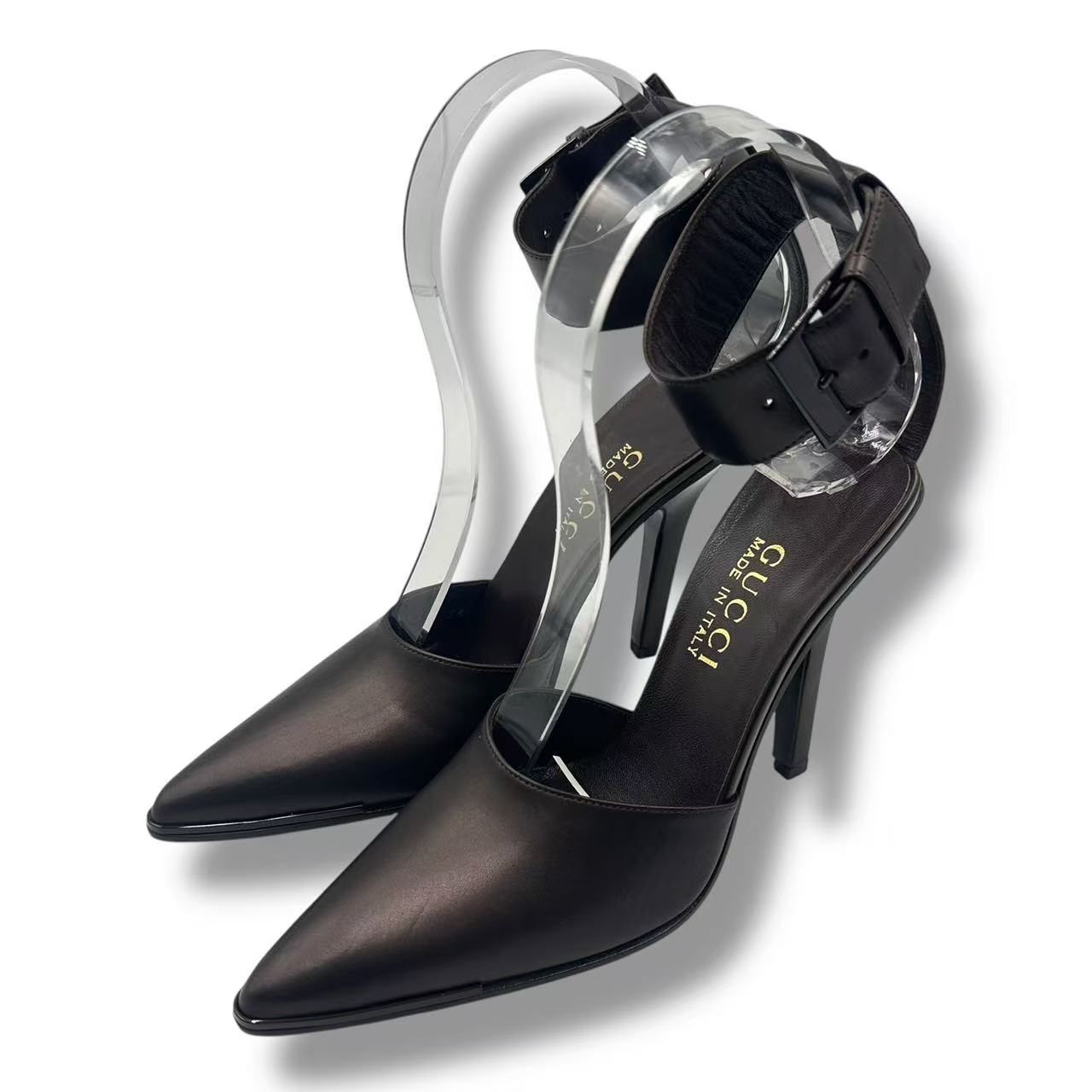 Gucci High Heels Sandal Logo Leather Brown — view 2