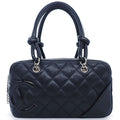 Chanel Handbag Cambon Line Mini Bowling Black Pink Lambskin Silver
