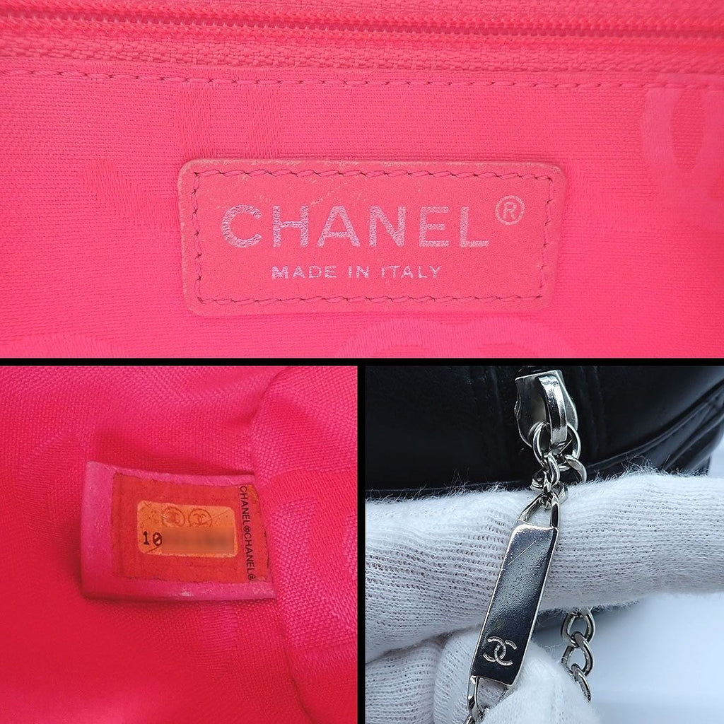 Chanel Handbag Cambon Line Mini Bowling Black Pink Lambskin Silver — view 6