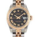 Rolex Watch Datejust Roulett Black Dial Roman Index Date 18k Pink Gold SS