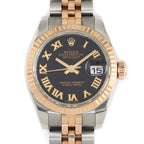 Rolex Watch Datejust Roulett Black Dial Roman Index Date 18k Pink Gold SS