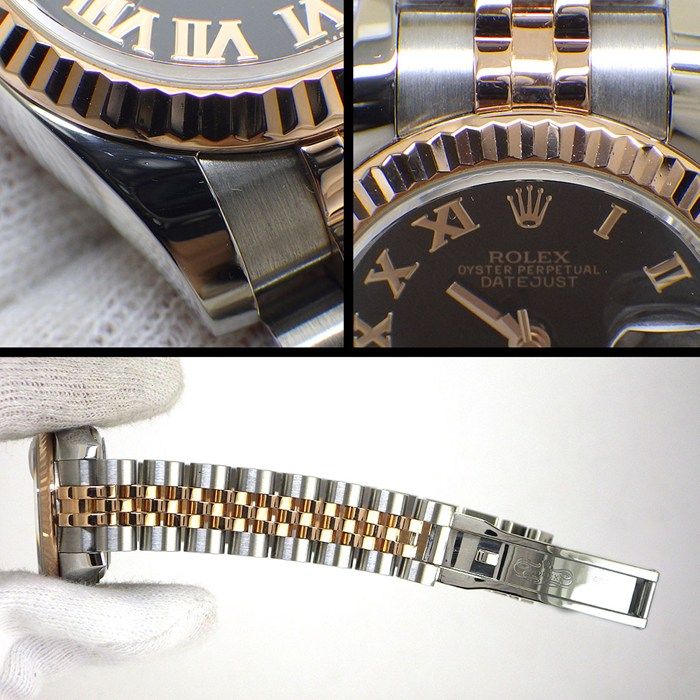 Rolex Watch Datejust Roulett Black Dial Roman Index Date 18k Pink Gold SS — view 7