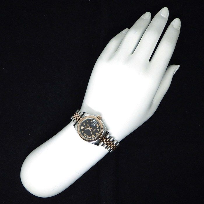 Rolex Watch Datejust Roulett Black Dial Roman Index Date 18k Pink Gold SS — view 8