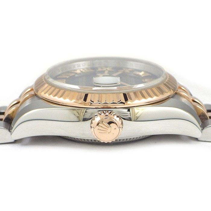 Rolex Watch Datejust Roulett Black Dial Roman Index Date 18k Pink Gold SS — view 2