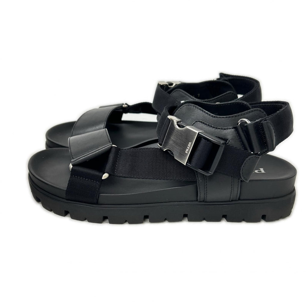 Prada Leather Nylon Buckle Strap Sandals — view 2