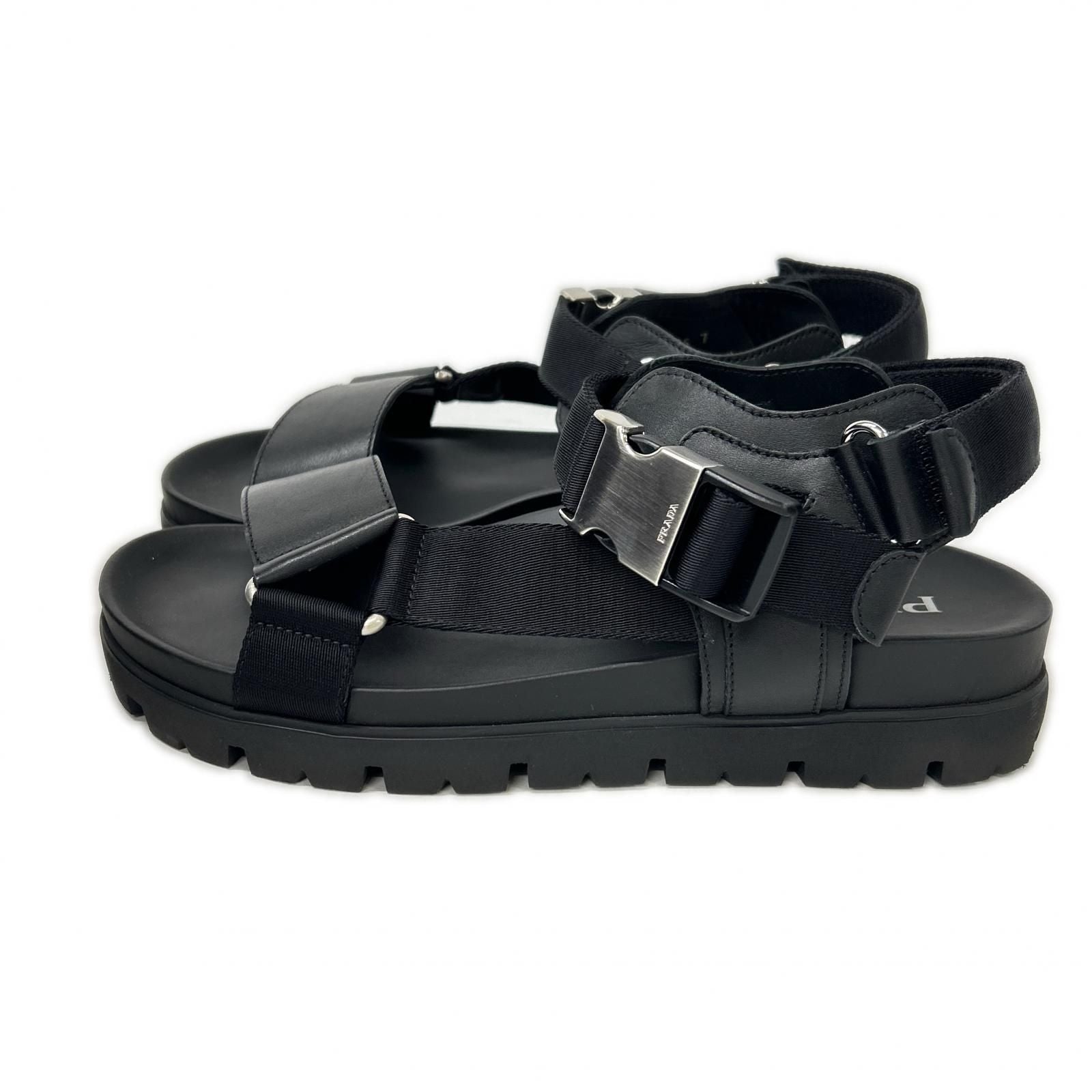 Prada Leather Nylon Buckle Strap Sandals — view 2