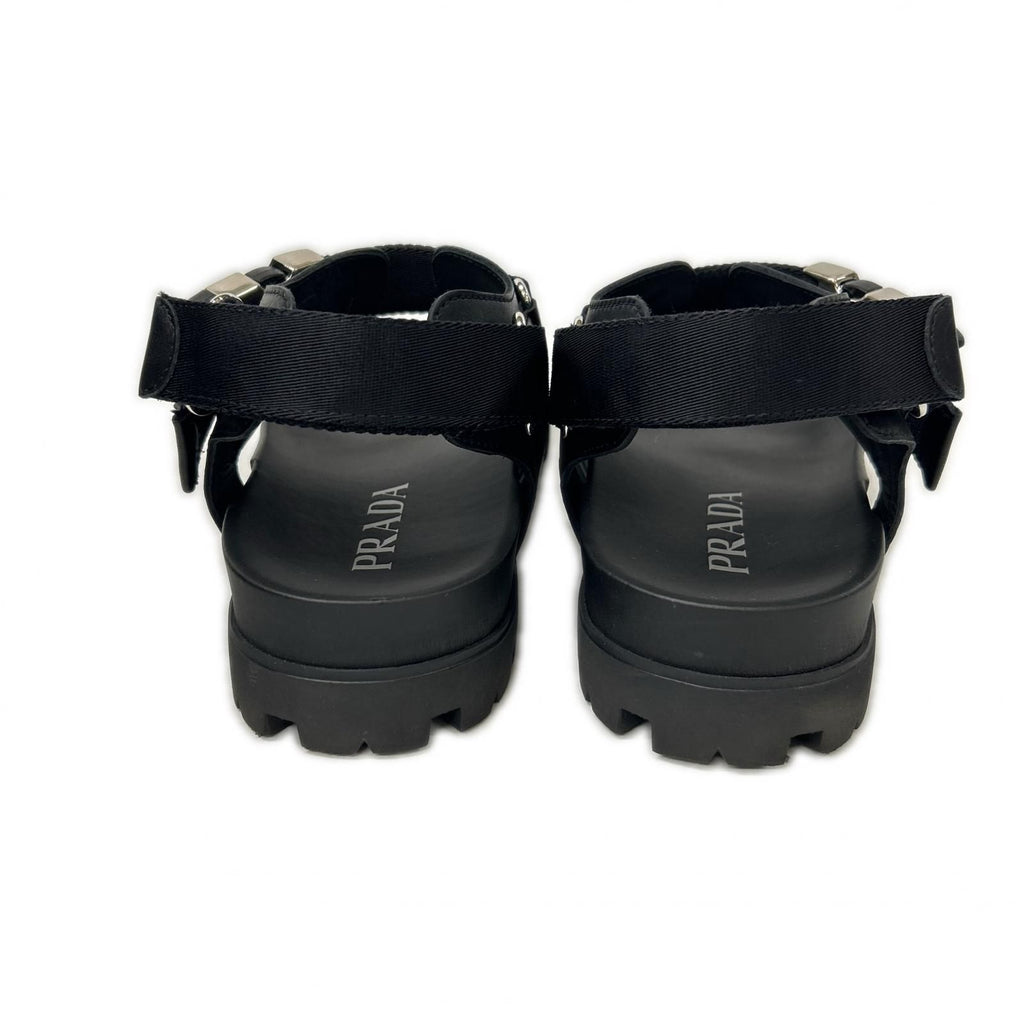 Prada Leather Nylon Buckle Strap Sandals — view 3