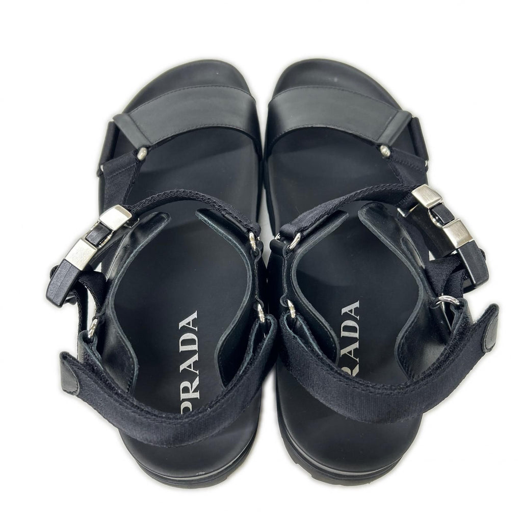 Prada Leather Nylon Buckle Strap Sandals — view 5