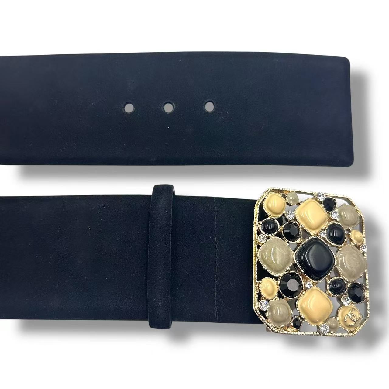 Chanel Gripoix Belt Rhinestone Suede Black — view 3