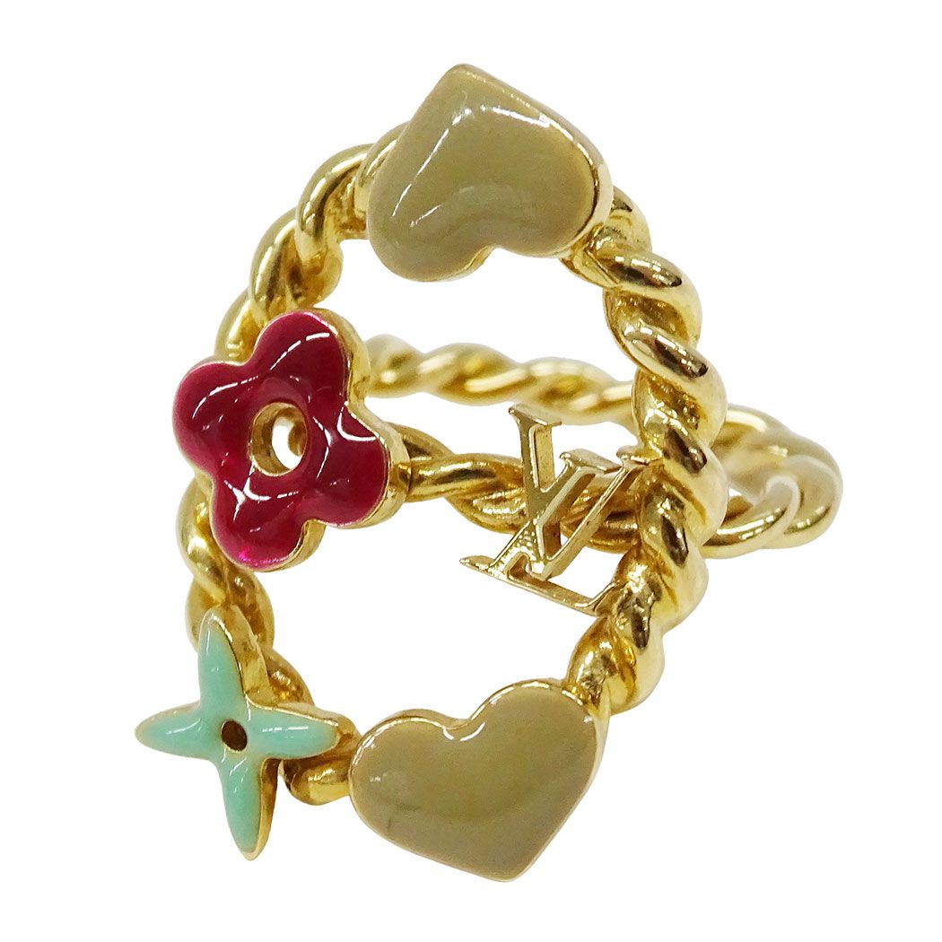 Louis Vuitton Ring Bark Sweet Monogram Gold Multicolor Large Logo Presence