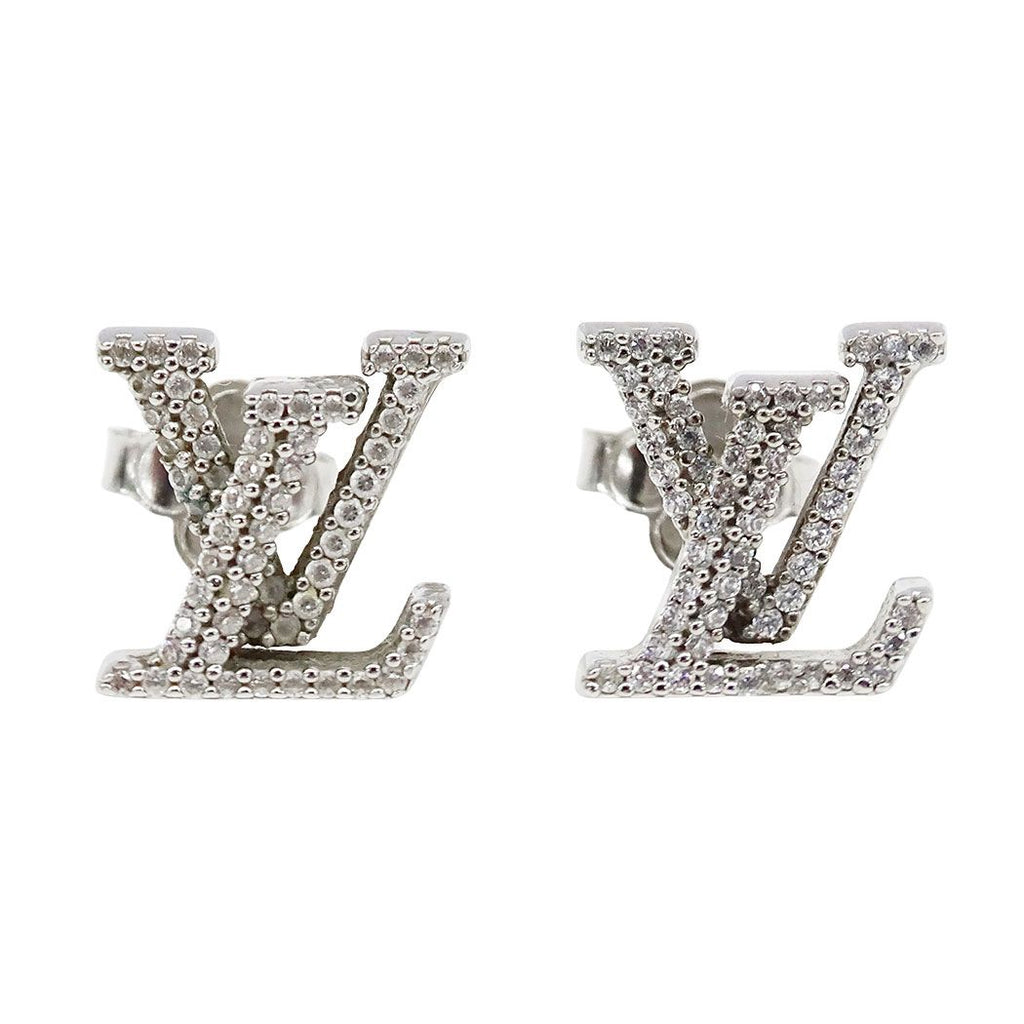 Louis Vuitton Earrings Rhinestone Metal LV Iconic Strass Silver Large Logo