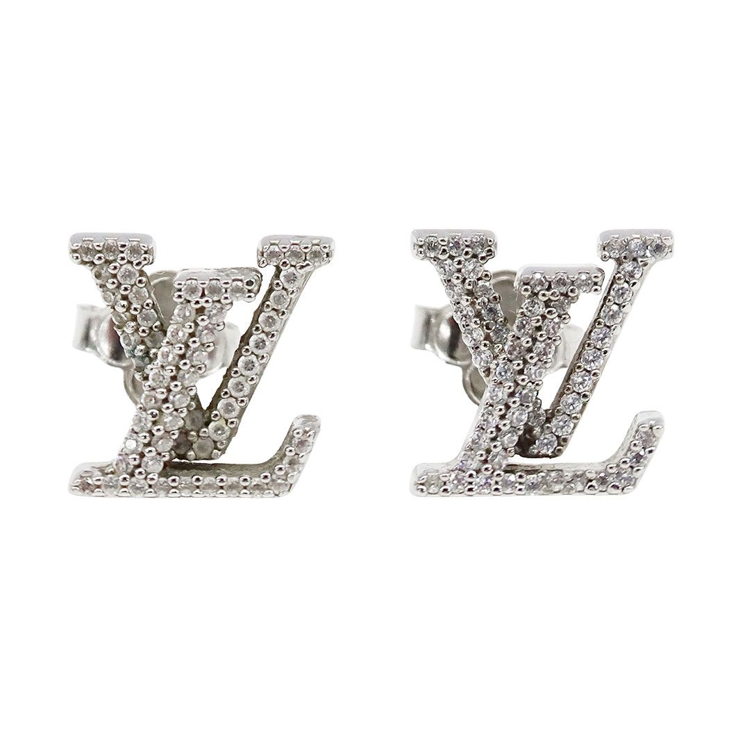 Louis Vuitton Earrings Rhinestone Metal LV Iconic Strass Silver Large Logo