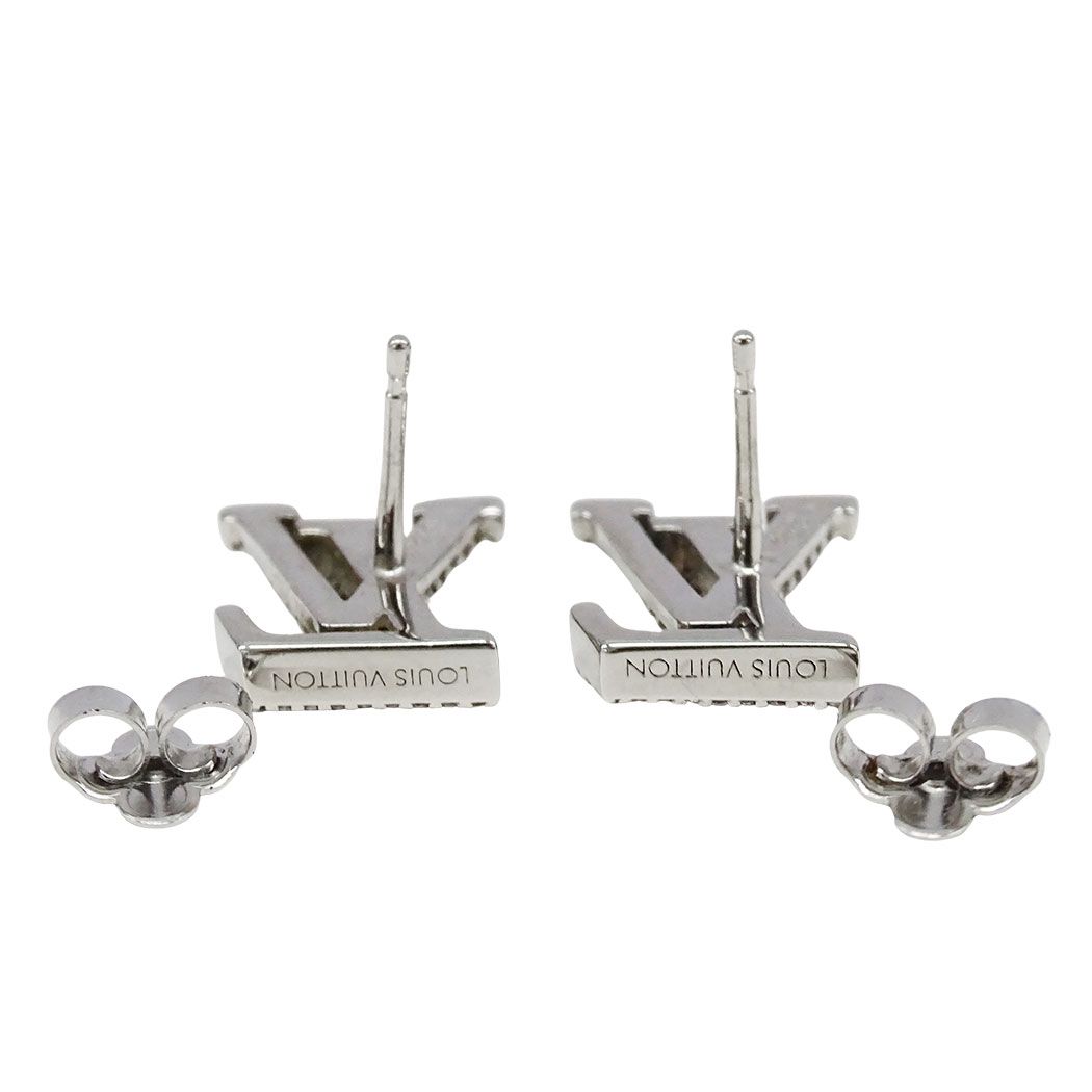 Louis Vuitton Earrings Rhinestone Metal LV Iconic Strass Silver Large Logo — view 4