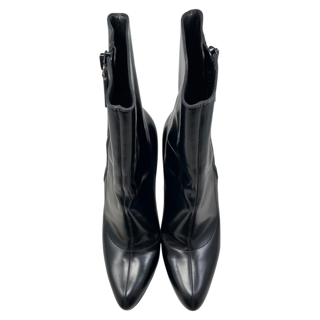 Gucci Ankle Boots Side Zip Heels 39 Leather Logo Black — view 5