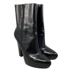Gucci Ankle Boots Side Zip Heels 39 Leather Logo Black — view 2