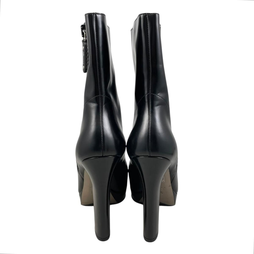 Gucci Ankle Boots Side Zip Heels 39 Leather Logo Black — view 4