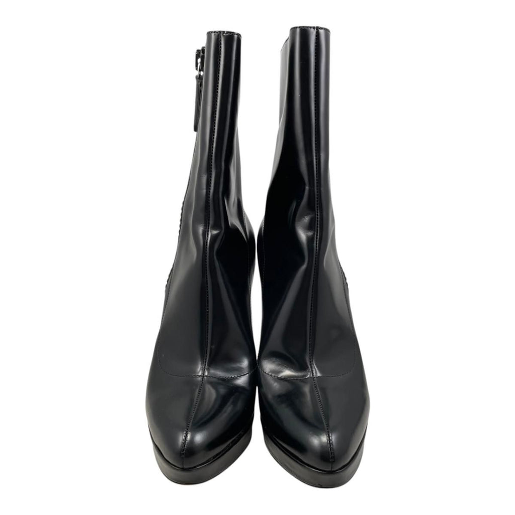 Gucci Ankle Boots Side Zip Heels 39 Leather Logo Black — view 3