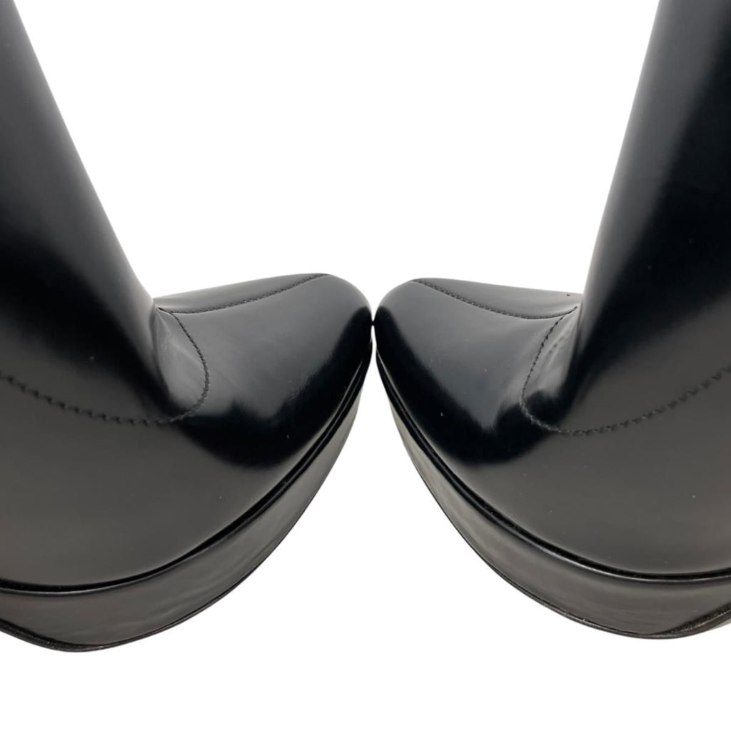 Gucci Ankle Boots Side Zip Heels 39 Leather Logo Black — view 7