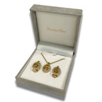 Dior Vintage Rhinestone CD Logo Necklace &earrings Set Yellow Gold Metal