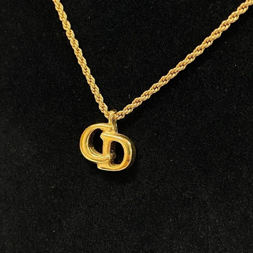 Dior Vintage Rhinestone CD Logo Necklace &earrings Set Yellow Gold Metal — view 8