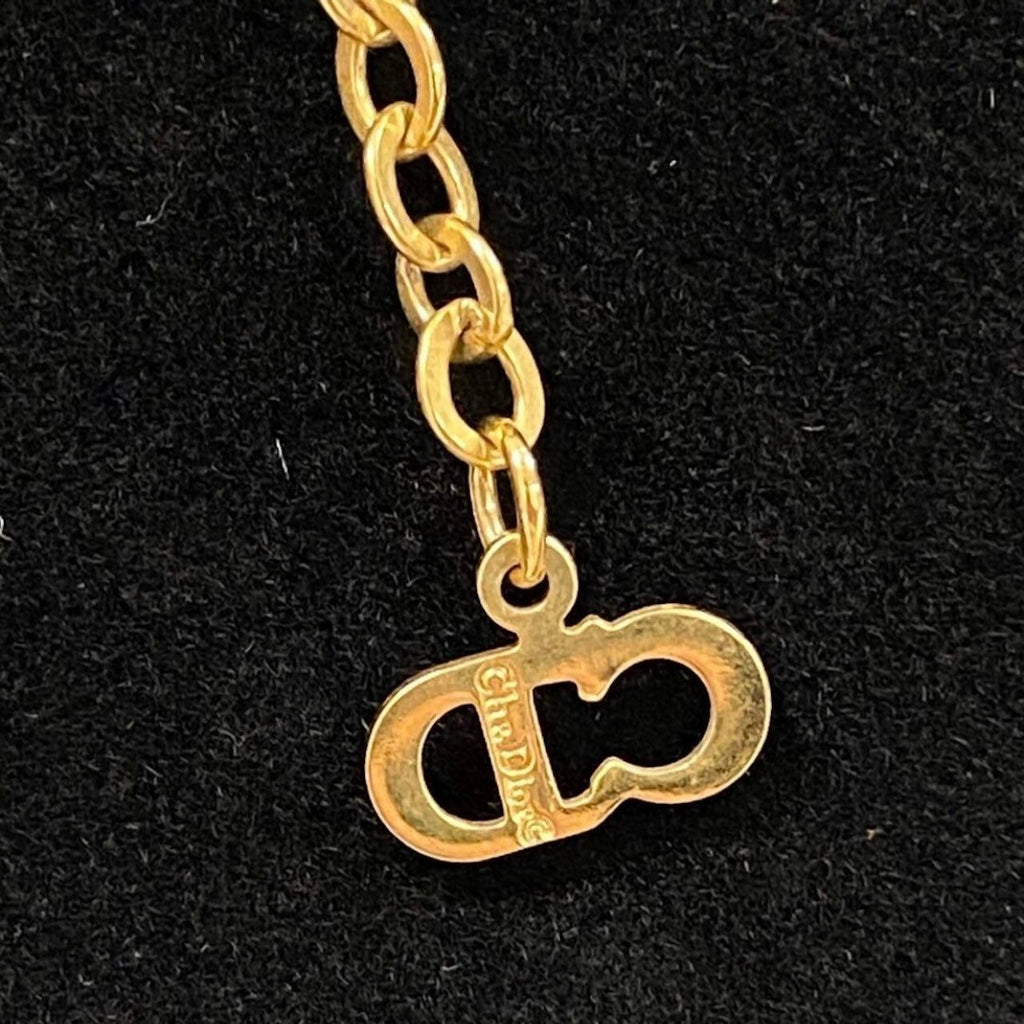 Dior Vintage Rhinestone CD Logo Necklace &earrings Set Yellow Gold Metal — view 9