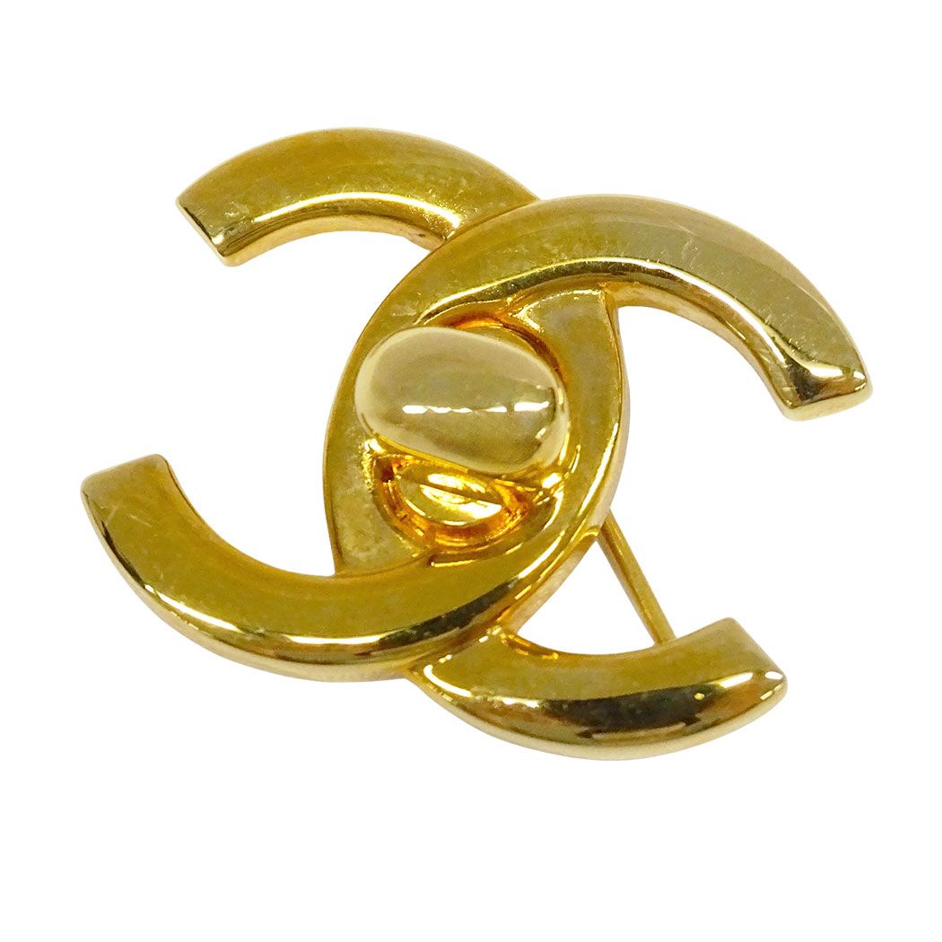 Chanel Brooch Turnlock Gold Logo Vintage