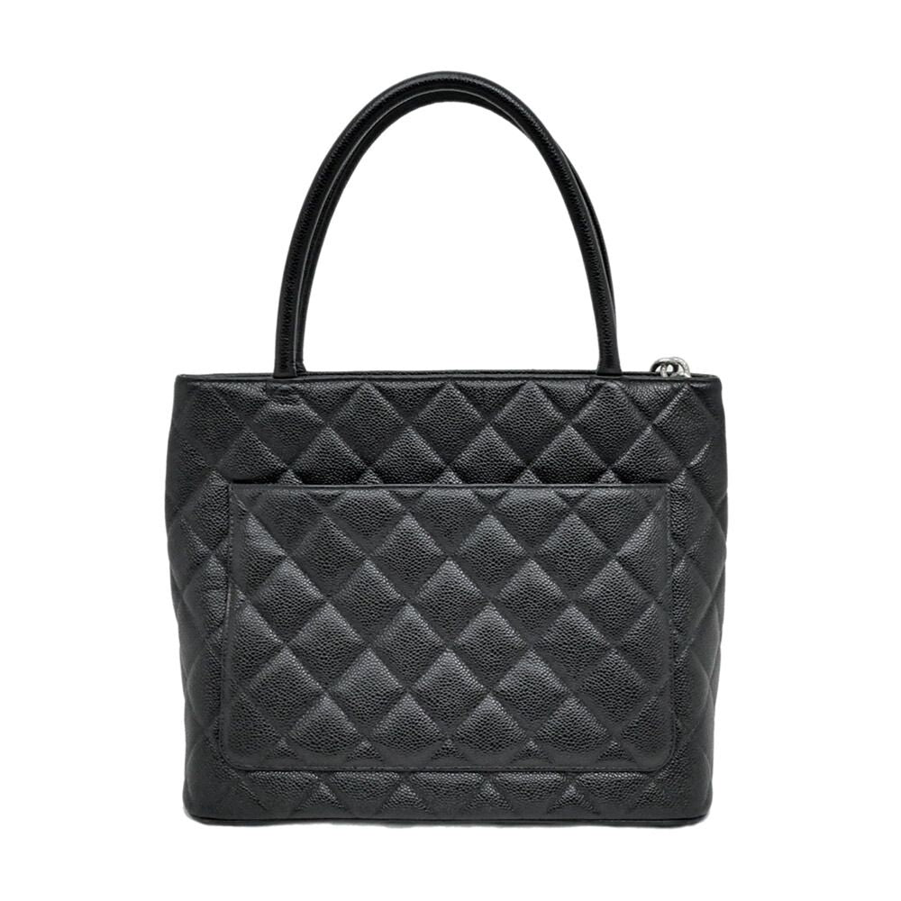 Chanel Quilted Reissue Tote Black Silver Caviar Leather Handbag CC Logo — view 2