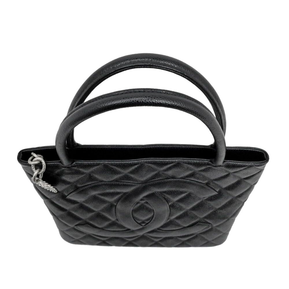 Chanel Quilted Reissue Tote Black Silver Caviar Leather Handbag CC Logo — view 4
