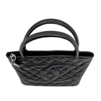 Chanel Quilted Reissue Tote Black Silver Caviar Leather Handbag CC Logo — view 4