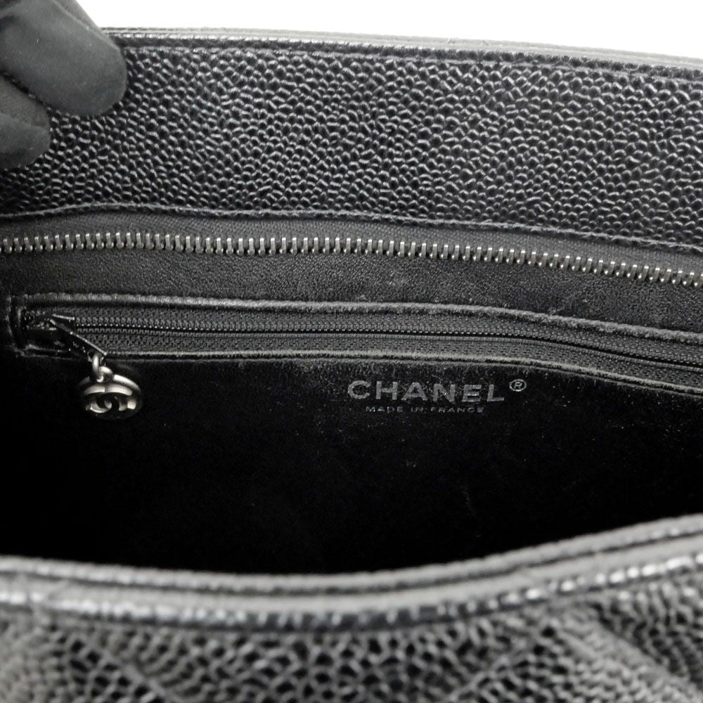 Chanel Quilted Reissue Tote Black Silver Caviar Leather Handbag CC Logo — view 9