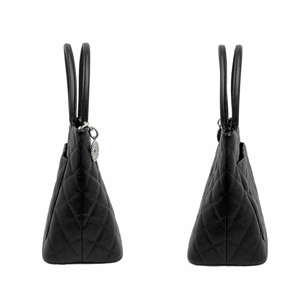 Chanel Quilted Reissue Tote Black Silver Caviar Leather Handbag CC Logo — view 3