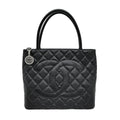 Chanel Quilted Reissue Tote Black Silver Caviar Leather Handbag CC Logo