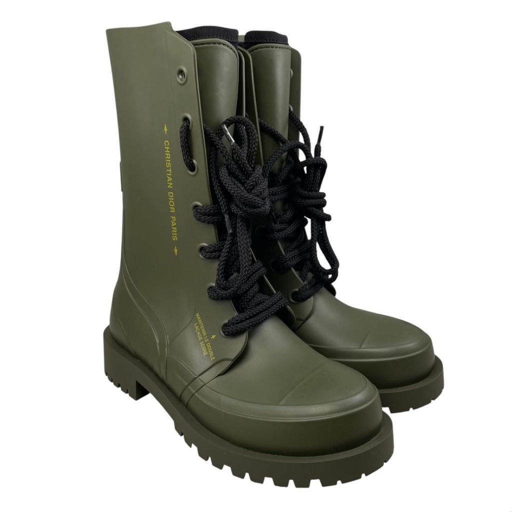 Dior Rain Boots Lace Up 35 Rubber Logo Green Black — view 2