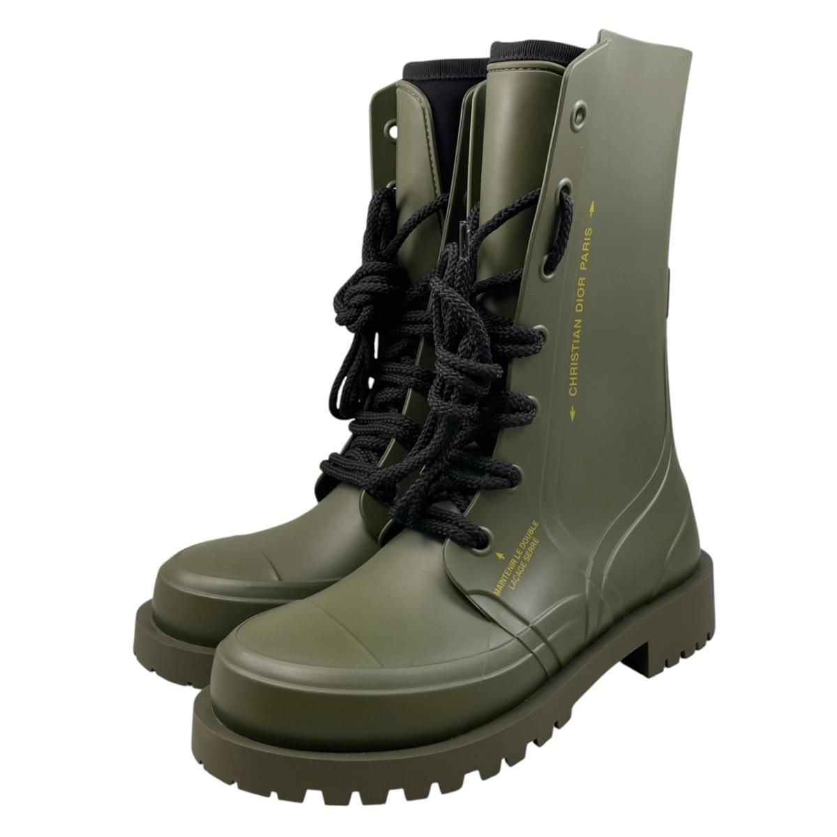 Dior Rain Boots Lace Up 35 Rubber Logo Green Black