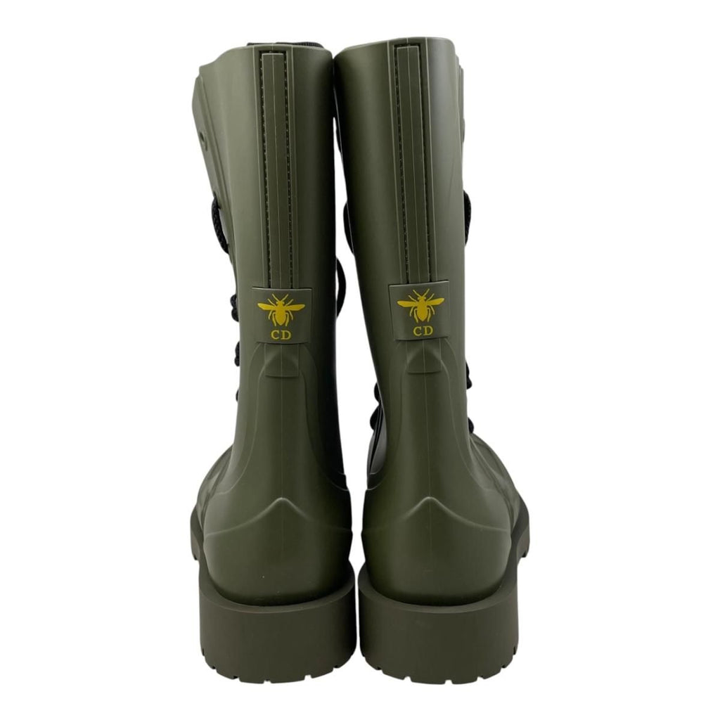 Dior Rain Boots Lace Up 35 Rubber Logo Green Black — view 4