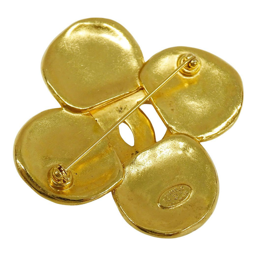 Chanel Brooch Gold Large Clover Logo Vintage — view 2