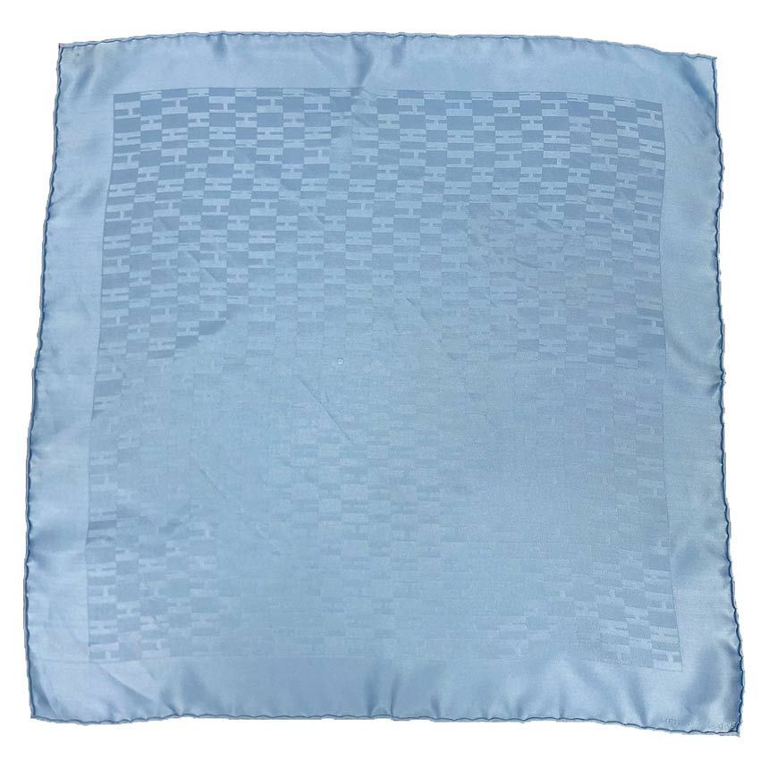 Hermes Pocket Square Grand Scarf Pochette Faconnee Light Blue Silk 100%