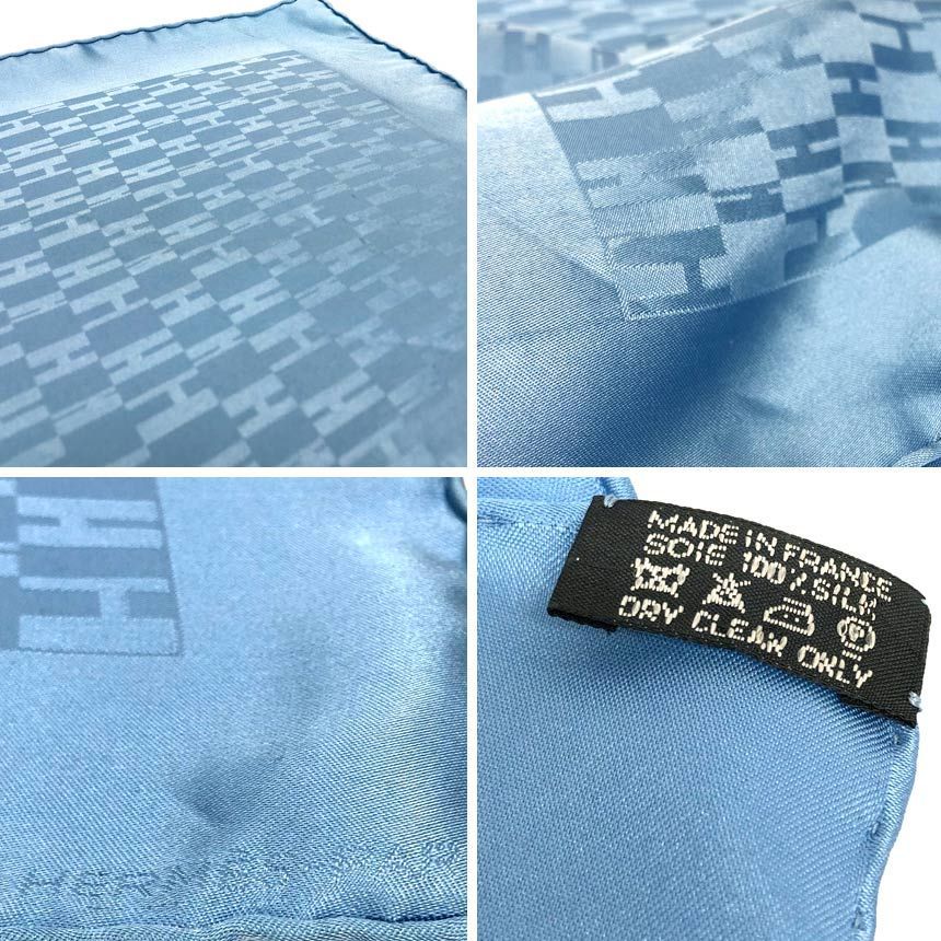 Hermes Pocket Square Grand Scarf Pochette Faconnee Light Blue Silk 100% — view 3