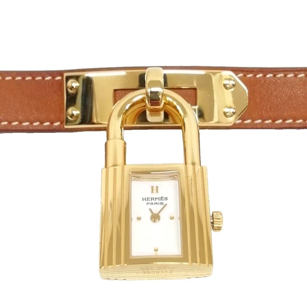 Hermes Kelly Watch Double Tour Gold Brown Leather