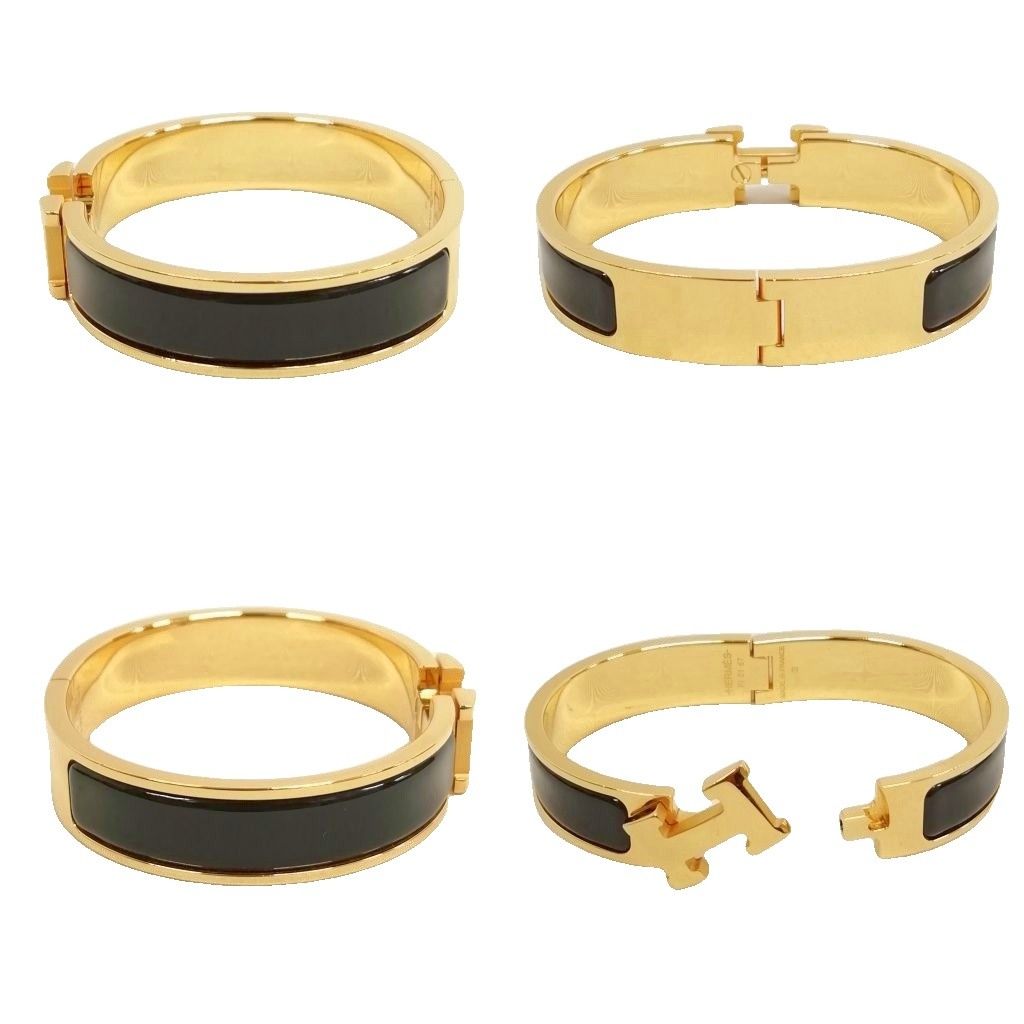 Hermes 01 Click Bracelet Bangle Gold Black — view 2