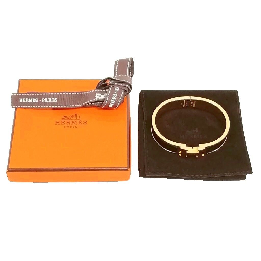 Hermes 01 Click Bracelet Bangle Gold Black — view 7