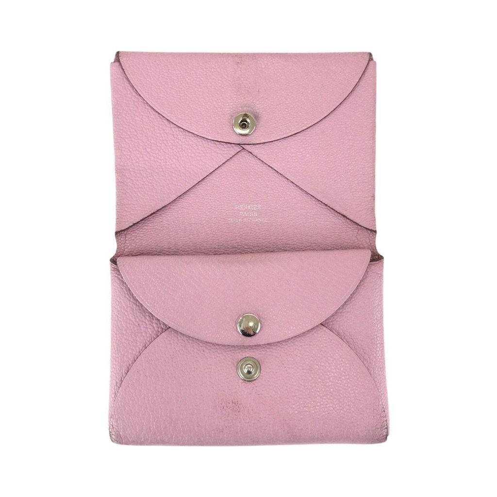 Hermes Calvi Duo Mauve Sylvestre Pink Silver Chevre Coin Case Card — view 8