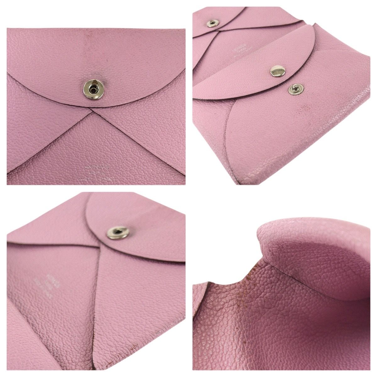 Hermes Calvi Duo Mauve Sylvestre Pink Silver Chevre Coin Case Card — view 7