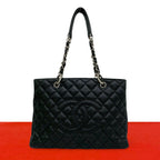 Chanel Grand Shopping Tote GST Quilted CC Logo Caviar Leather Black