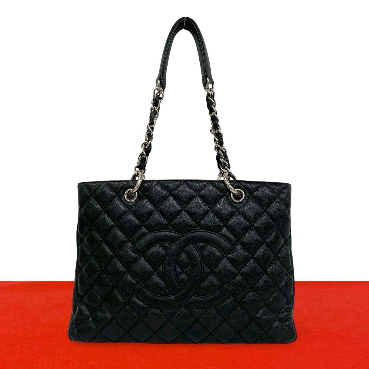 Chanel Grand Shopping Tote GST Quilted CC Logo Caviar Leather Black