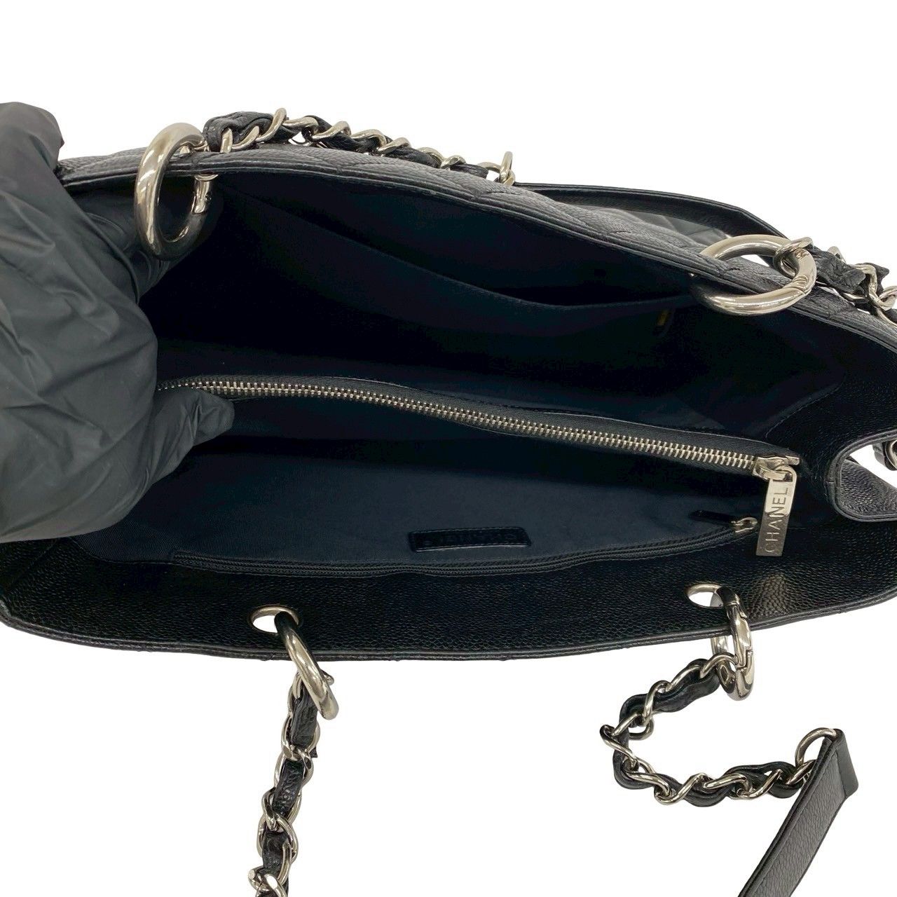 Chanel Grand Shopping Tote GST Quilted CC Logo Caviar Leather Black — view 9