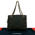 Chanel And Quilted CC Logo Caviar Leather Shoulder Bag Tote Black