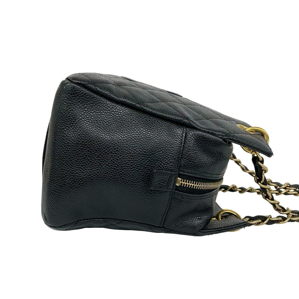 Chanel And Quilted CC Logo Caviar Leather Shoulder Bag Tote Black — view 6