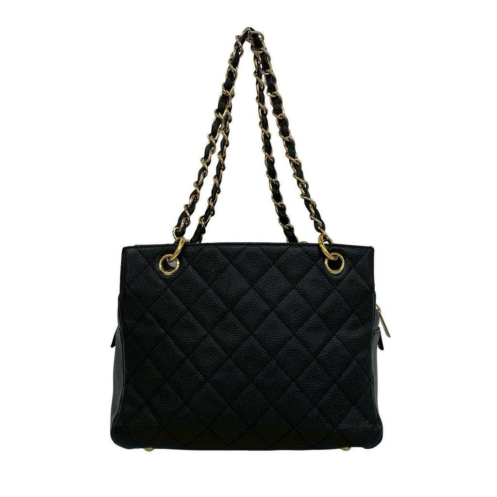 Chanel And Quilted CC Logo Caviar Leather Shoulder Bag Tote Black — view 3